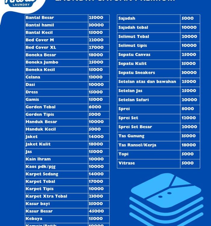 Daftar Harga Laundry Satuan